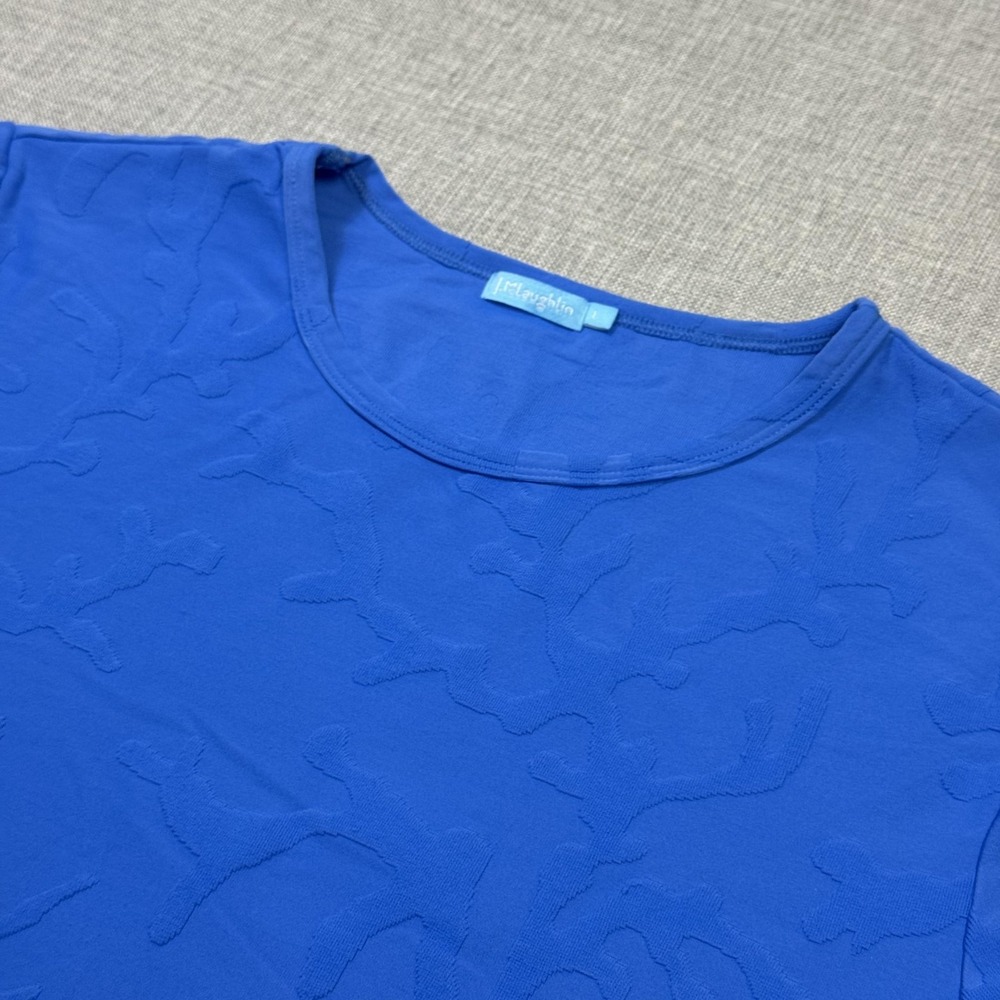 J.‎ McLaughlin T-Shirt Womens Large Blue Crew Neck Embroidered Basic Stretch